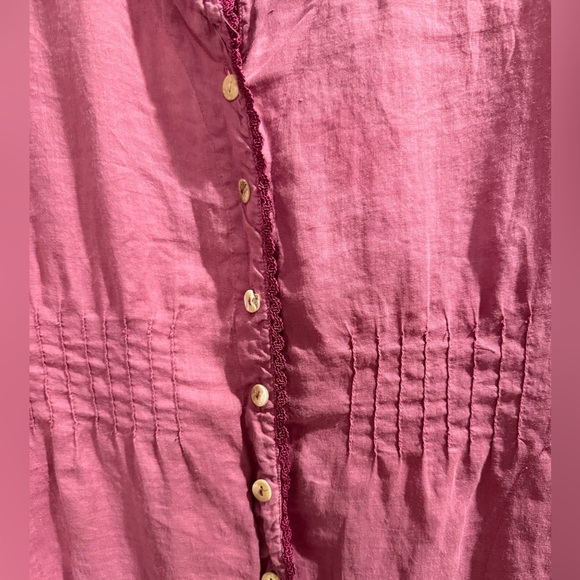 Vintage Pink Shell Button Down Shirt w Pockets Mandarin Collar 100% Raimie Linen - Picture 2 of 8